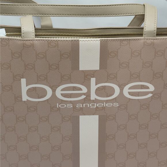 Bebe Womens Large Tote Bag Logo Print Shoulder Bag Work Travel Purse NWOT - Picture 4 of 10